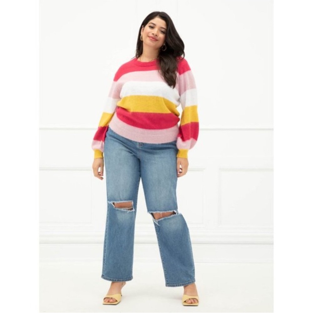 Eloquii Stripe Colorblock Fuzzy Knit Sweater Acrylic Sz 18-20 Balloon Sleeve - Picture 13 of 13